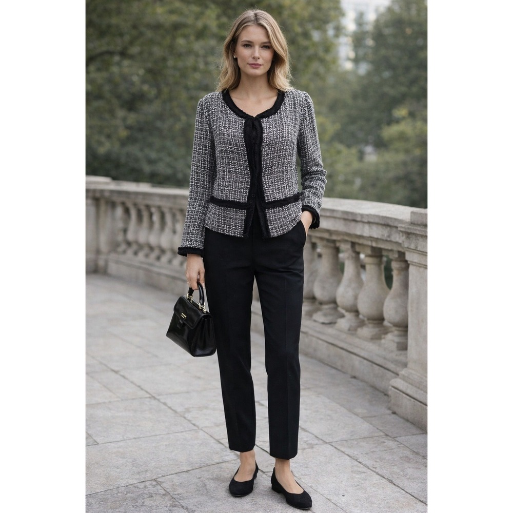 Tweed Jacket Top Womens‎ XL Black White Old Money Dark Academia Office Capsule